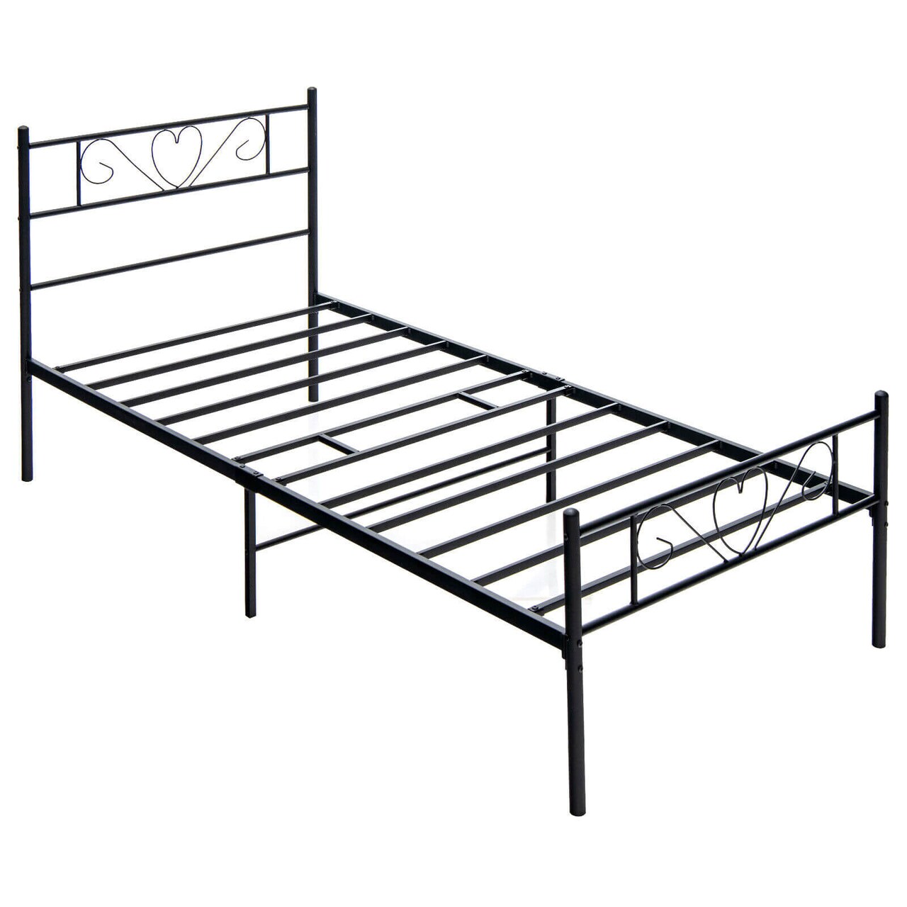 Black Heart-shaped Twin XL Metal Bed Frame with Headboard and Footboard